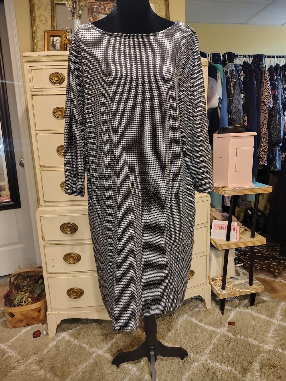 J. Jill Black and White Patterned Midi Shift Dress